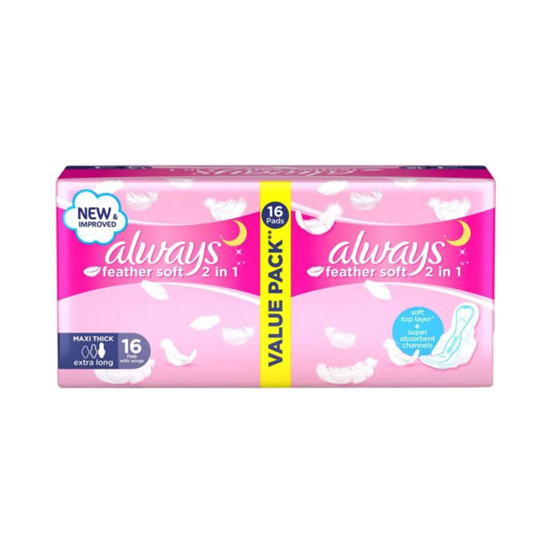 Always | Feather Soft Maxi Thick Extra Long Sanitary Pads with Wings | 16 Pads