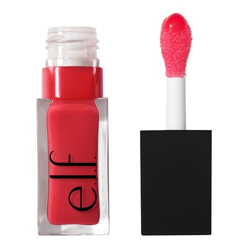 e.l.f. Glow Reviver Lip Oil, Nourishing Tinted Lip Reviver With A High-Shine Finish, Infused With Jojoba Oil, Vegan & Cruelty-Free, Red Delicious