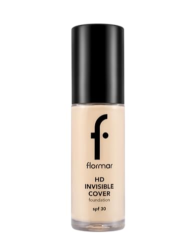 Flormar HD Invisible Cover Foundation – 20 Porcelain – Lightweight Foundation, Natural Luminous Finish, Medium Coverage Look, SPF 30