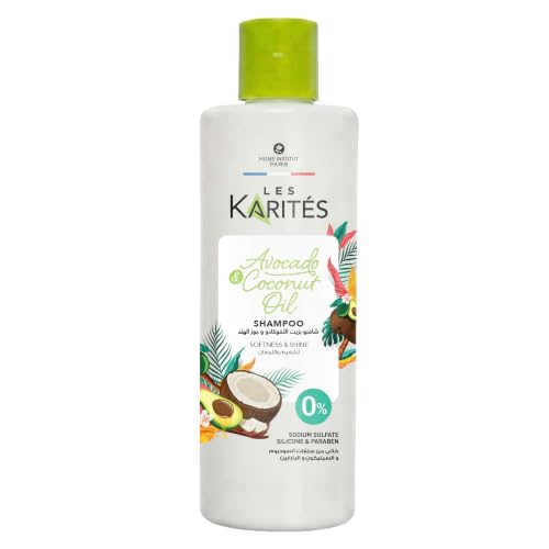 Les Karités Softness & Shine Shampoo (400ml) - Avocado & Coconut Oil - Sulfate Free & Silicone Free - With Coconut Water - Hydrates Dull Hair for Radiant Shine
