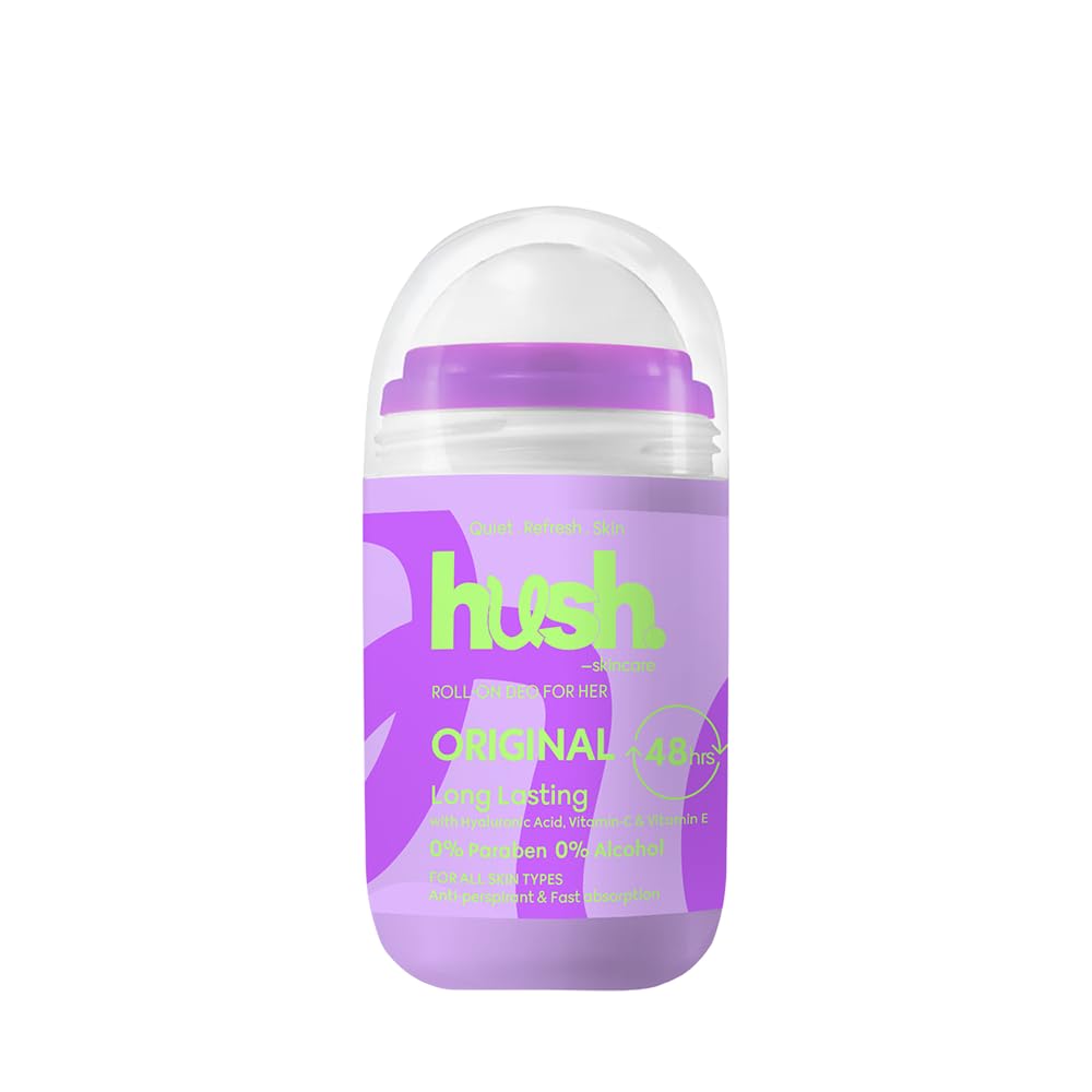 Hush Skincare Original for Her Roll-On Deodorant, 50 ml – Scent: flowers, coconut and vanilla – Skin-Nourishing with Hyaluronic Acid, Vitamins C & E – Alcohol-Free, Paraben-Free