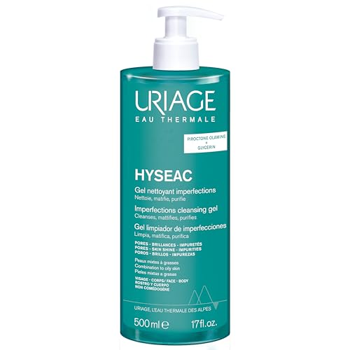 Uriage Hyseac Anti-Blemish Foaming Cleansing Gel for Face & Back - Gently Cleanses & Purifies - Eliminates Excess Sebum - For Oily & Acne-prone Skin - Soap-free - Physiological pH - 500 ml