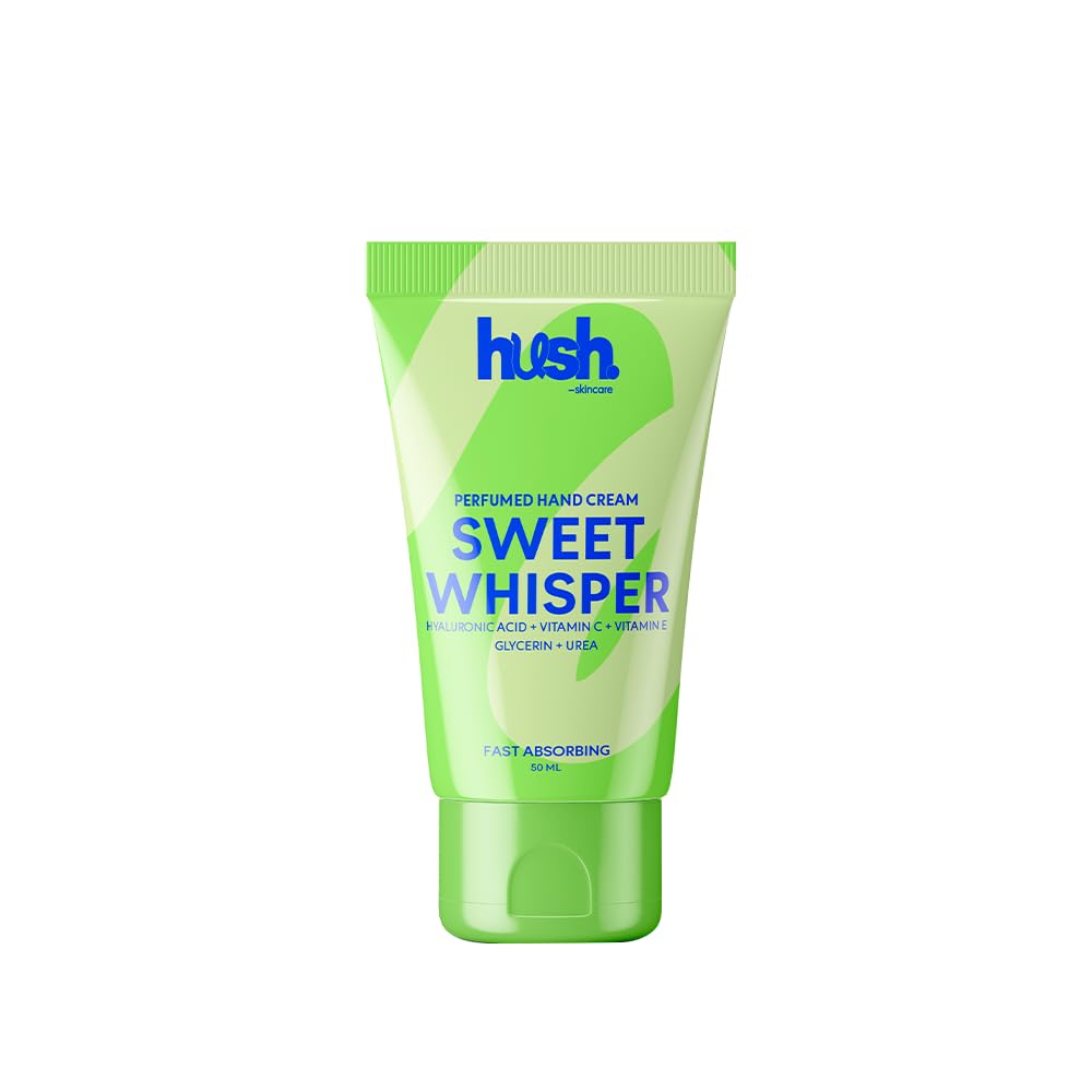 Hush Skincare Sweet Whisper Hand Cream – Scent: Fruity Floral Sweet– with Hyaluronic Acid, Urea & Glycerin, Enriched with Vitamins C & E, 50 ml