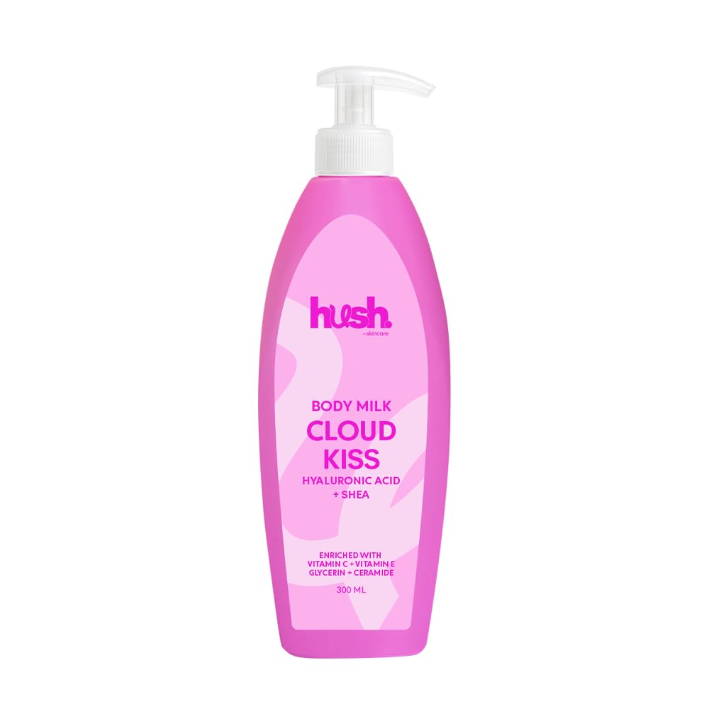 Hush Skincare Cloud Kiss Body Milk – Scent:Vanilla Salted Caramel Candy Ice cream– with Hyaluronic Acid, Vitamins C & E, Glycerin, Shea and Ceramide, 300 ml