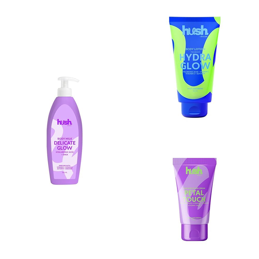Hush Skincare Delicate Glow Hydration Trio – Body Milk, Body Lotion & Hand Cream