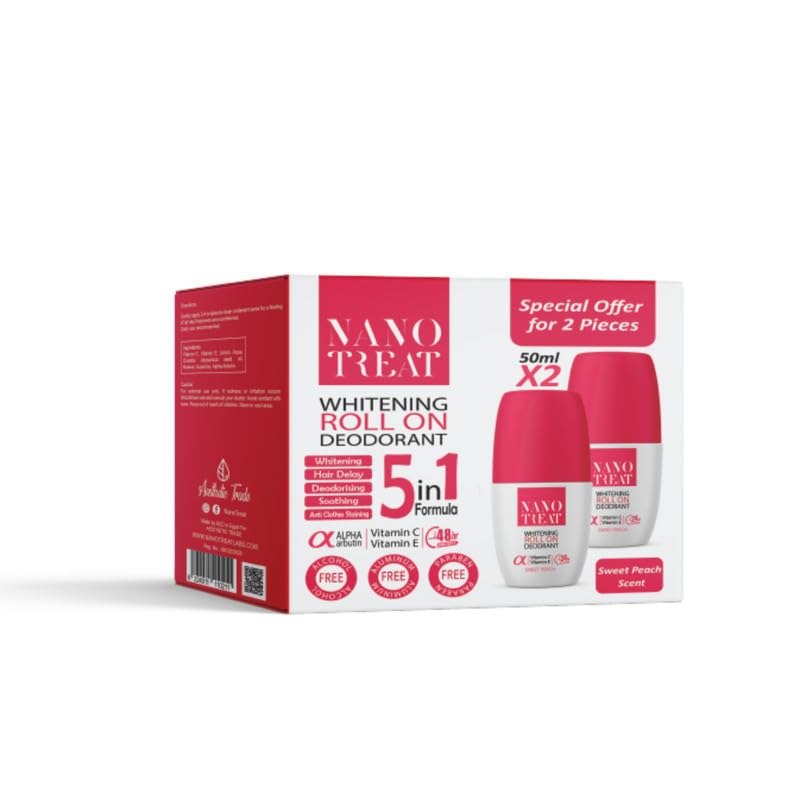 Nanotreat NANO TREAT 5 In 1 Formula Whitening Roll On Deodorant Set, Sweet Peach Scent, 2 Pieces - 2 x 50ml
