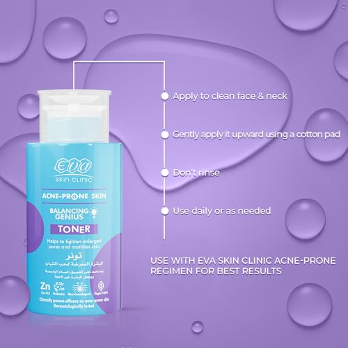 Eva Skin Clinic Acne-Prone Toner For Clean & Matte Skin, Minimizes Pores, Oil-Control, Acne-Safe, Suitable for Oily Skin, 200 ML