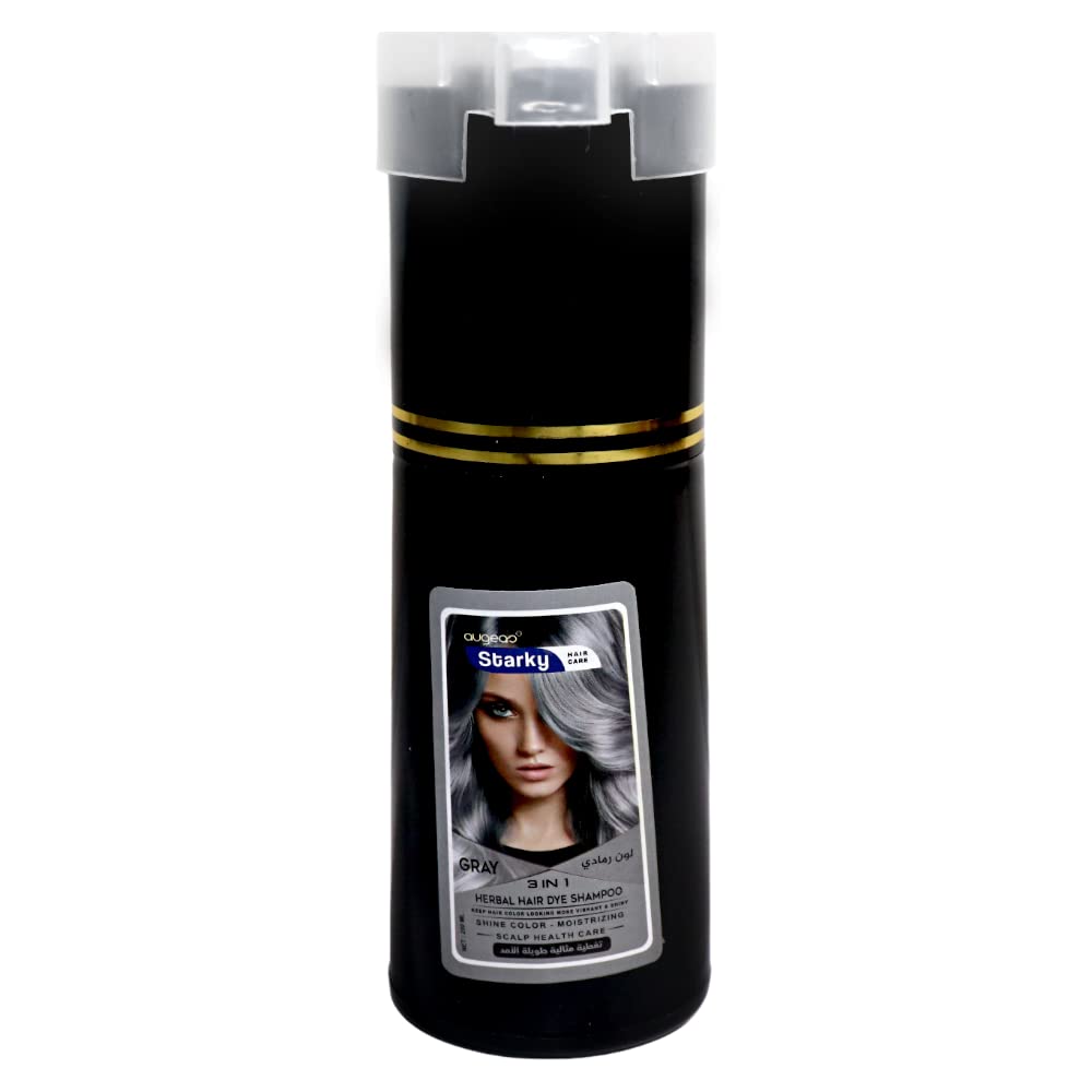 Starky herbal hair dye shampoo 3 in1 gray shine color,moisturizing,scalp health care ultra long lasting (g40) color gray-250ml