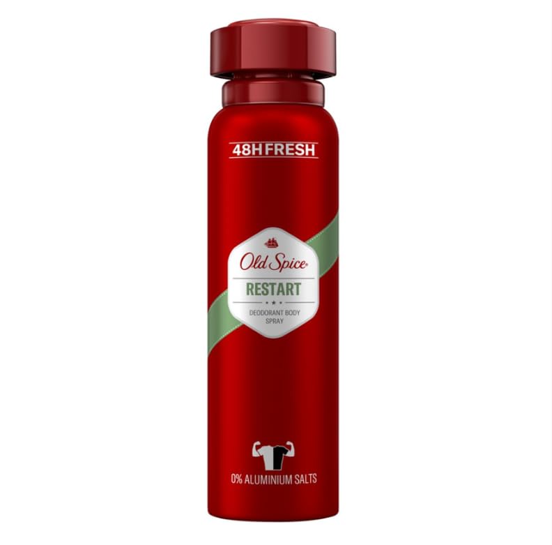 Old Spice Restart Body Deodorant Spray For Men, 48 Hours Fresh, 0% Aluminum Salts, Anti-White And Yellowish Stains, 150 ml
