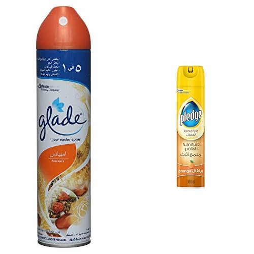 Glade Aerosol 5in1 Ambiance Air Freshener, 300ml + Pledge Beautify It Furniture Polish Spray, Orange Scent, 300ml