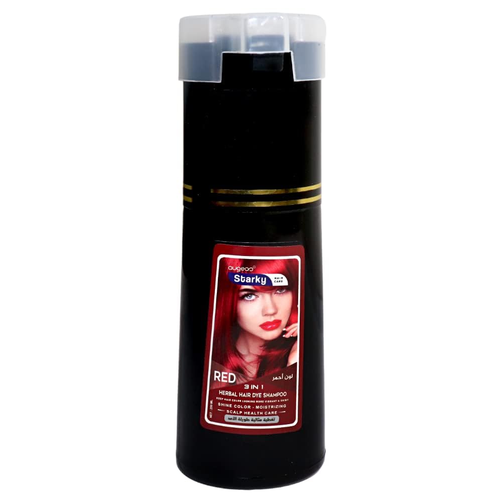 Starky herbal hair dye shampoo 3 in1 red shine color,moisturizing,scalp health care ultra long lasting (r30) color red-250ml