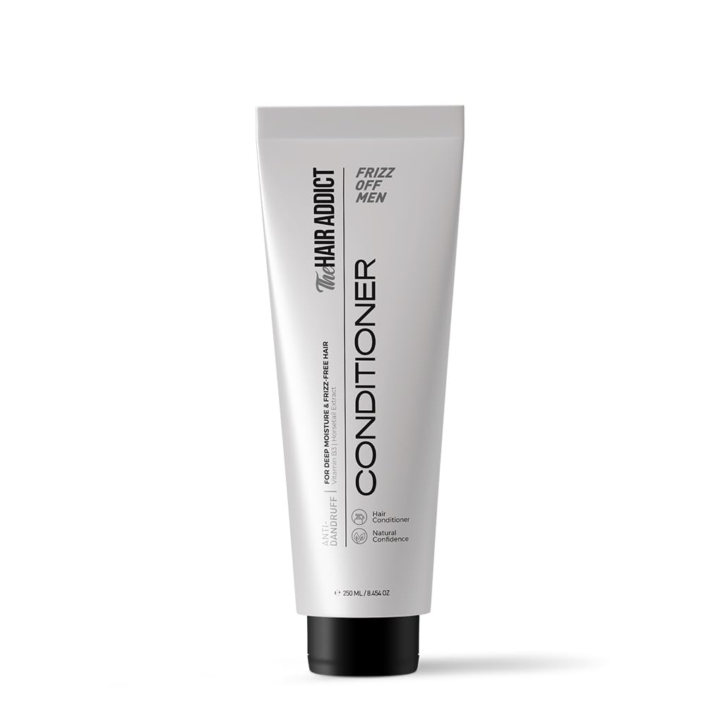The Hair Addict MEN| Frizz-Off MEN Conditioner 250ml – Naturally Moisturizing & Strengthening Anti-Dandruff Conditioner | Frizz Control | Vitamin B3 + Horsetail Extract + Grape Seed