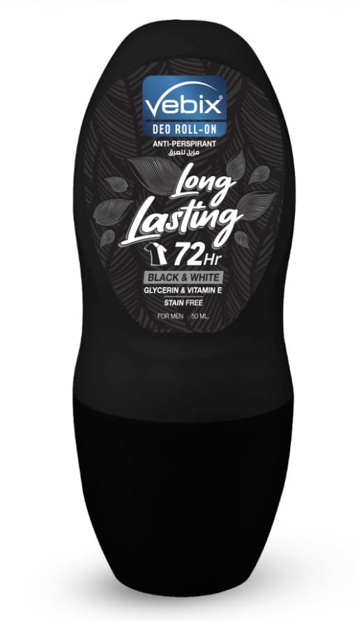 Vebix Black and White 72 Hrs Long Lasting Roll-On Deodorant for Men 50 ml