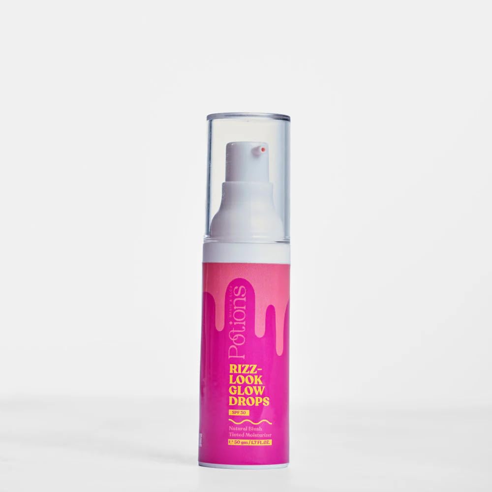 Potions Rizz-Look Glow Drops SPF 30 – Natural Blush Tinted Moisturizer with Niacinamide & Hydrating Oils – Lightweight Coverage, UV Protection & Dewy Finish – 50g