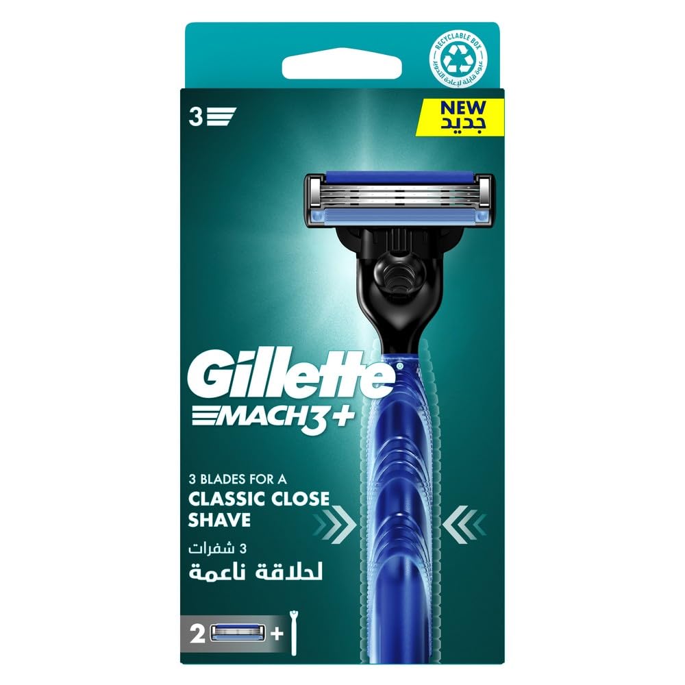 Gillette Mach 3 Razor, 3 bladed, 2 Count Blades Refills
