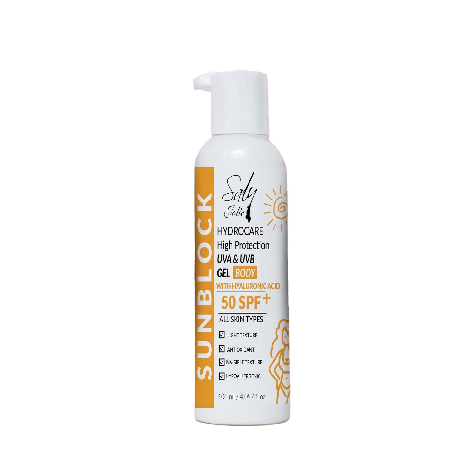 Saly Jolie Dry Touch Gel-Cream Anti-Shine Sunblock 50 SPF for body with Hyaluronic Acid, 120ml