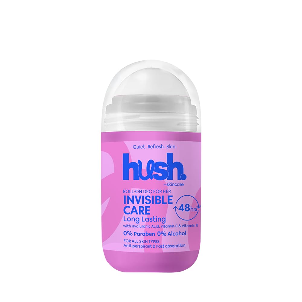 Hush Skincare Invisible Care for Her Roll-On Deodorant, 50 ml – Scent: Fruity Floral Sweet – Skin-Nourishing with Hyaluronic Acid, Vitamins C & E – Alcohol-Free, Paraben-Free