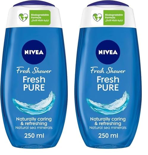 NIVEA Shower Gel Body Wash, Fresh Pure Sea Minerals Aquatic Scent, 250ml (Pack of 2)