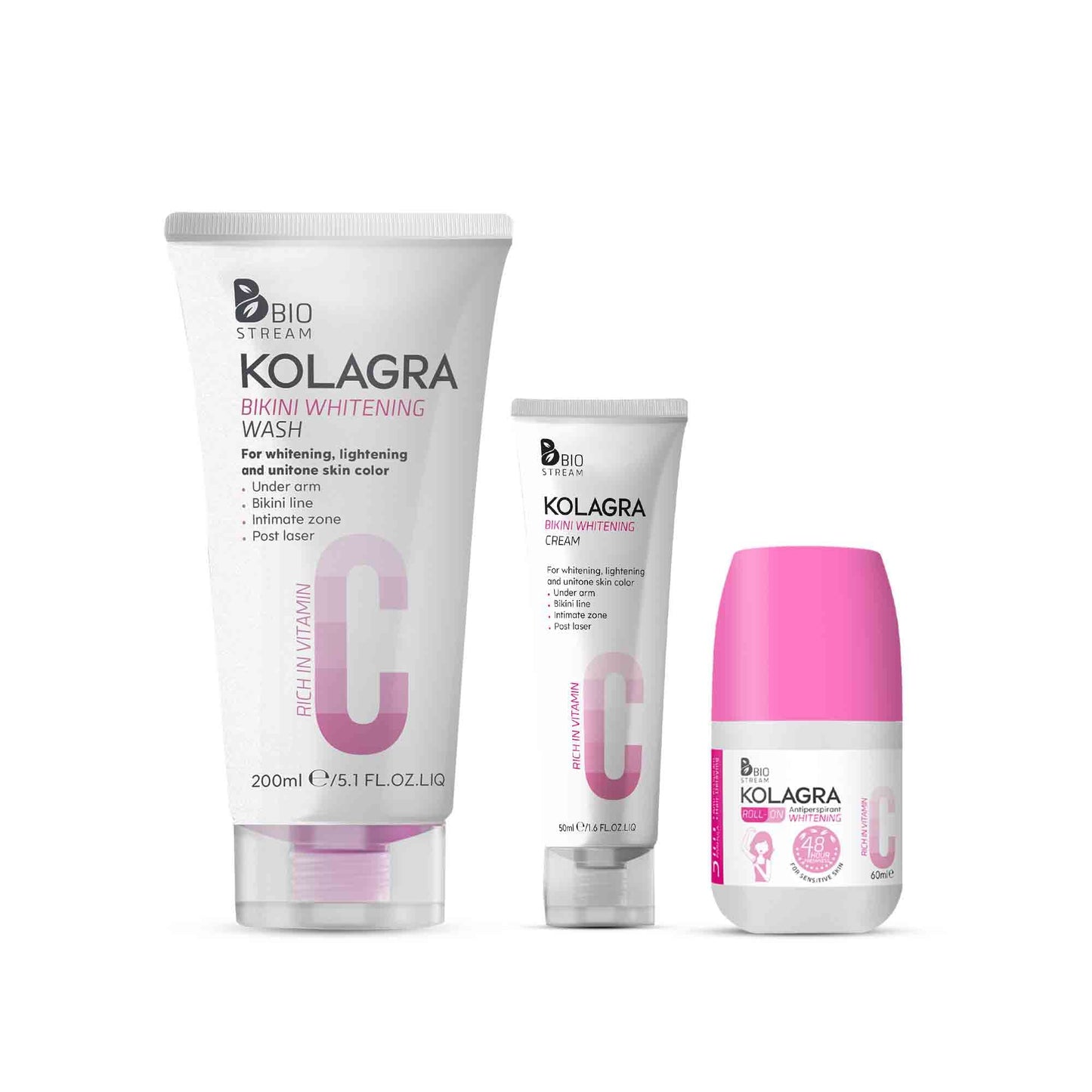 Kolagra Biostream KOLAGRA Sensitive Care Bundle (Bikini Routine+Roll On) 310ML White