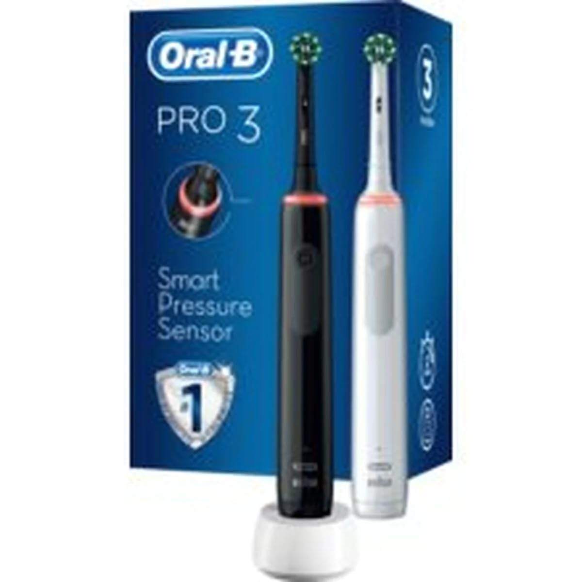 Oral-B Pro 3 3900 Electric Toothbrush/Electric Toothbrush, Twin Pack & 3 Replacement Brushes, with 3 Cleaning Modes and Visual 360° Pressure Control for Dental Care, Gift Man/Women, White/Black