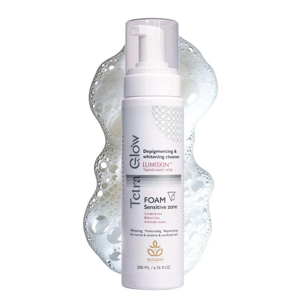 Tetra Glow Sensitive Zone Foam Cleanser with LumiskinTM and Tranexamic Acid technology. Formulated specially to care for your skin, Provides your skin with fairness, evens skin ton, 200 ml