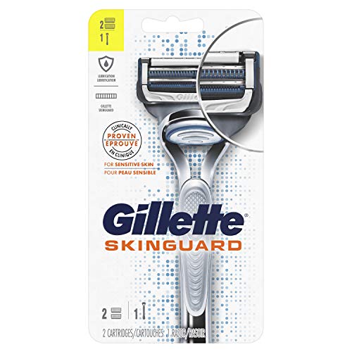 Gillette SkinGuard Sensitive Razor for Men with 1 Handle + 2 Blade Refills β Designed for Sensitive Skin to Prevent Razor Bumps and Irritation β With Lubrastrip and Precision Trimmer