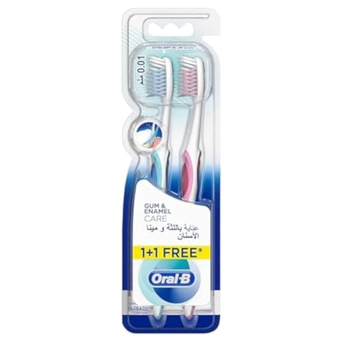 Oral-B Gum and Enamel Care Ultrathin Extra Soft 40 Manual Toothbrush, 1 + 1 Free - Multi Color
