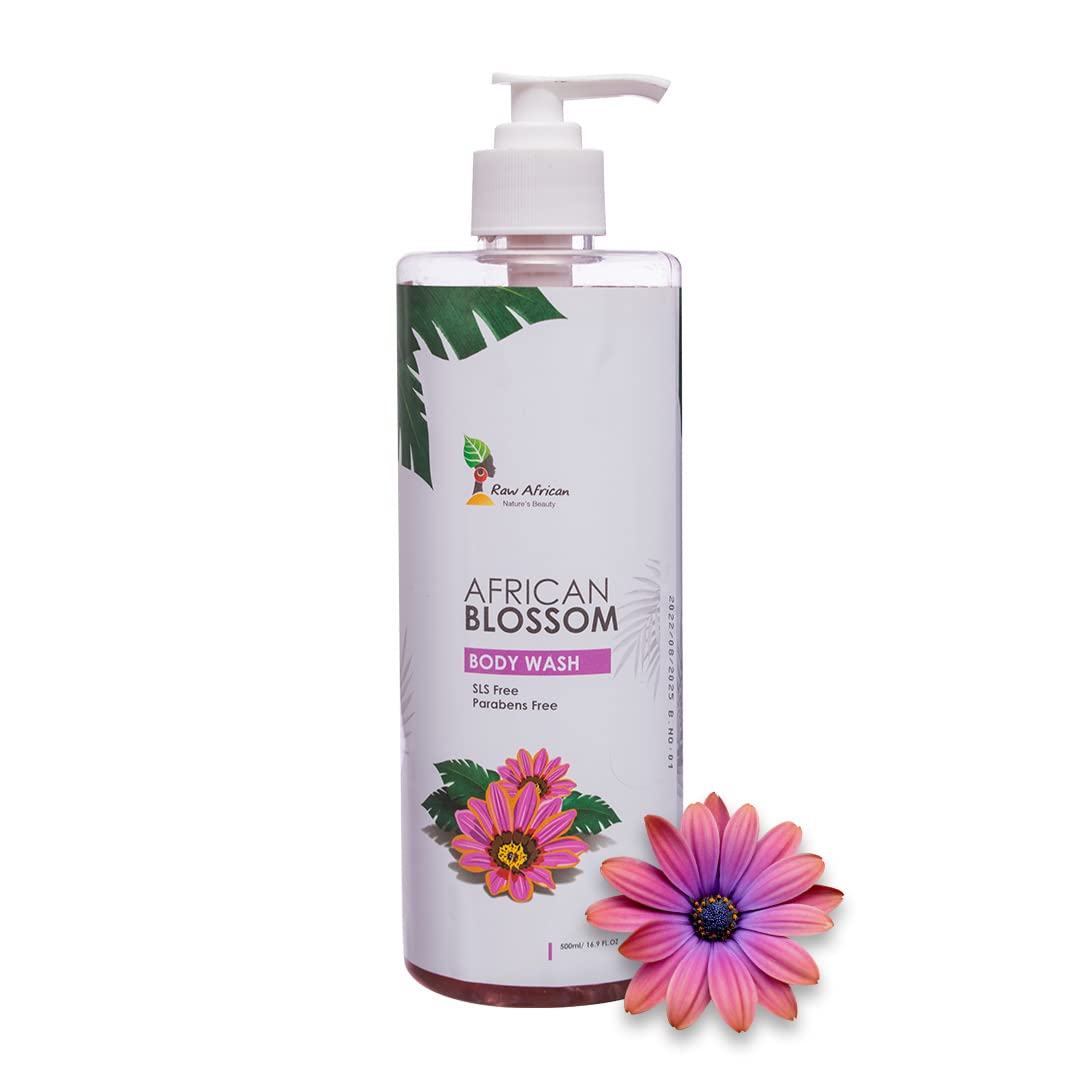 RAW AFRICAN | African Blossom Body Wash | 500 gm | Shower Gel | Organic Cleanser | Gentle Exfoliating | Floral Blend | Vegan | 100% Natural Essential Oils