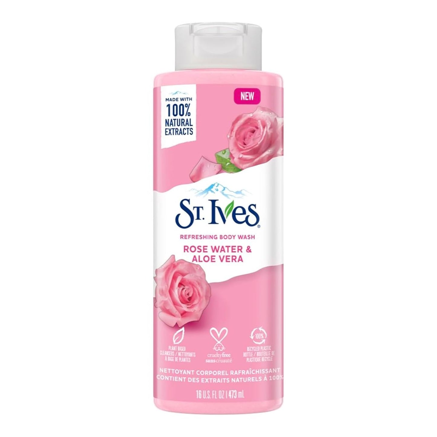 ST. Ives body wash refreshing cleanser rose water & aloe vera made with plant-based cleansers & 100% natural extracts 16 oz
