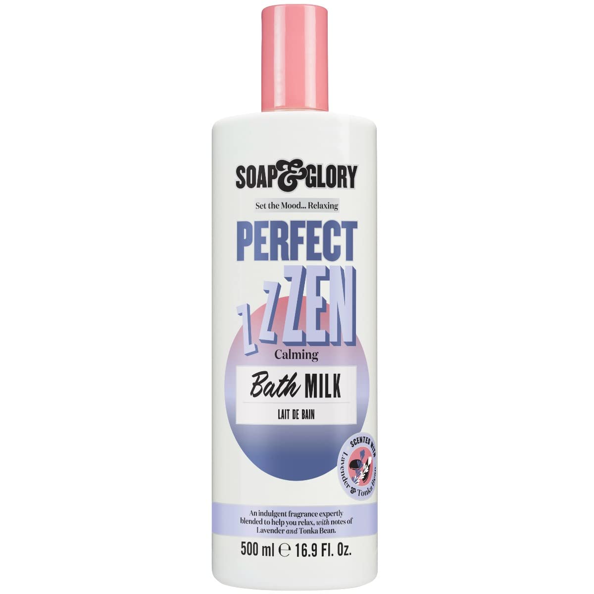 Soap & Glory Perfect Zen Bubble Bath Milk - Hydrating & Luxurious Tonka Bean & Lavender Oil Scented Bubble Bath - Moisturizing Milk Bath for Night Time Relaxation (500ml)