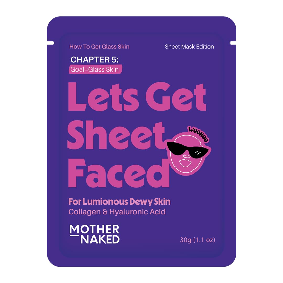 Mother Naked MotherNaked Lets Get Sheet Faced Face Sheet Mask | 30g | Collagen & Hyaluronic Acid | Hydrating Luminous Dewy Skin Face Mask