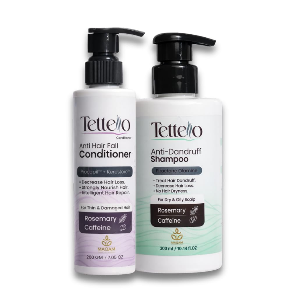 Tettello Anti Dandruff Shampoo and Anti Hair Fall Conditioner Set Rosemary Caffeine Hair Care Duo for Dry Oily and Damaged Hair