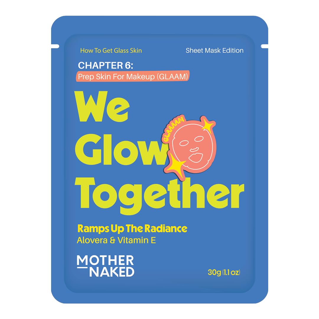 Mother Naked MotherNaked We Glow Together Face Sheet Mask | 30g | Aloe Vera & Vitamin E | Prep Skin Before Makeup | Hydrating Brightening Radiance Boosting Sheet Face Mask
