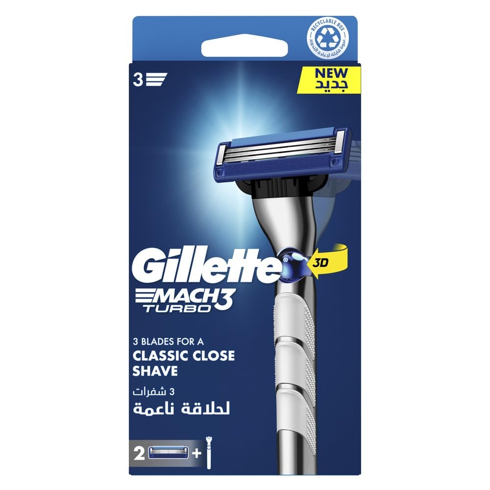 Gillette Mach3 Turbo Razor Handle and Refills x2