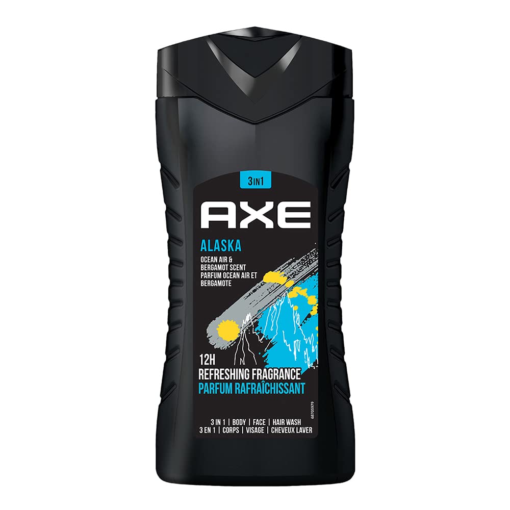 AXE Alaska 3 In 1 Body, Face & Hair Wash for Men, Long-Lasting Refreshing Ocean Air & Bergamot Fragrance Natural Origin Ingredients,Removes Odor & Bacteria, No Parabens, Dermatologically Tested, 250ml