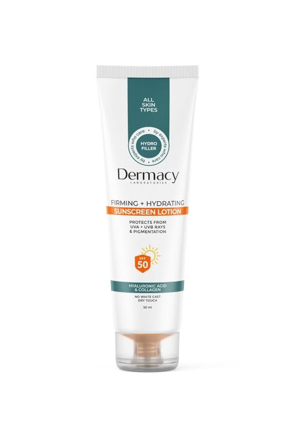 Dermacy Labs Firming Sunscreen Lotion SPF 50 – 50 mL | Collagen & Hyaluronic Acid | Broad-Spectrum UVA + UVB Protection | Lightweight, No-White-Cast, Moisturizing Formula | Dermatologist Tested