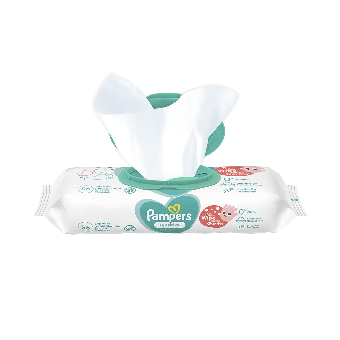 Pampers Sensitive Protect Baby Wipes, Made with 100% Purified Water, 56 Wipe Count, Packaging May Vary