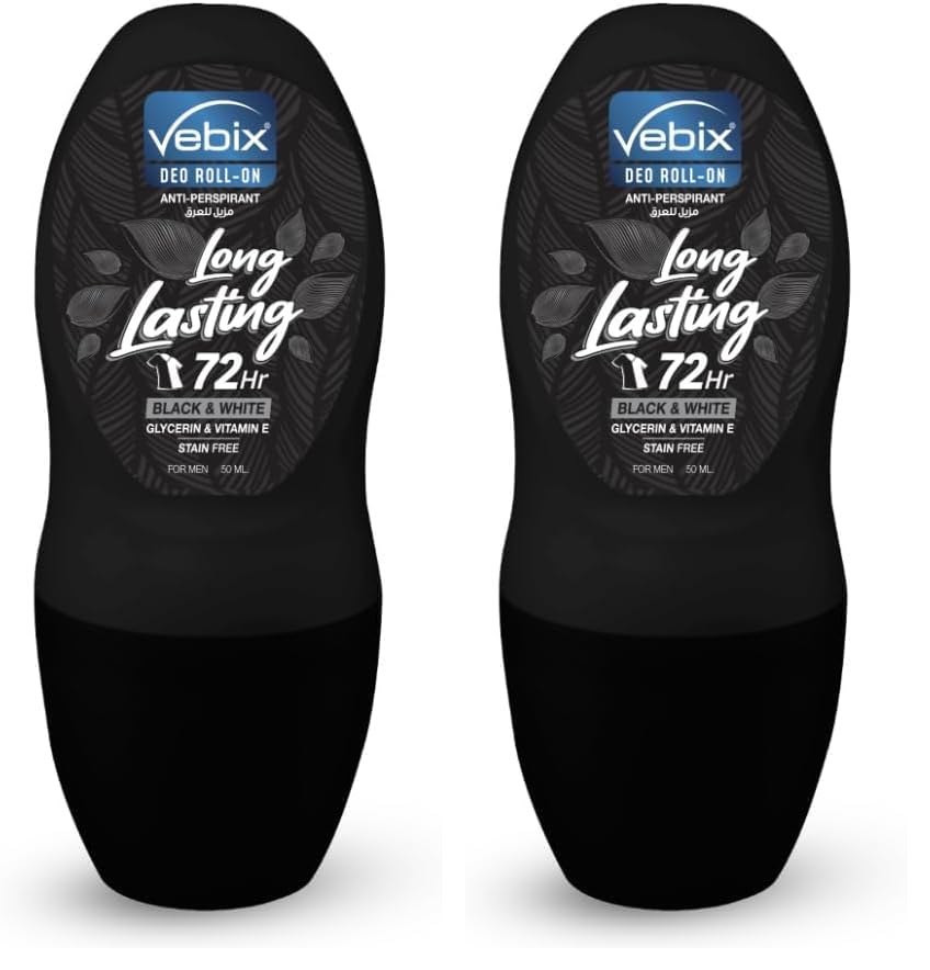 Vebix Black and White 72 Hrs Long Lasting Roll-On Deodorant for Men 50 ml (Pack of 2)