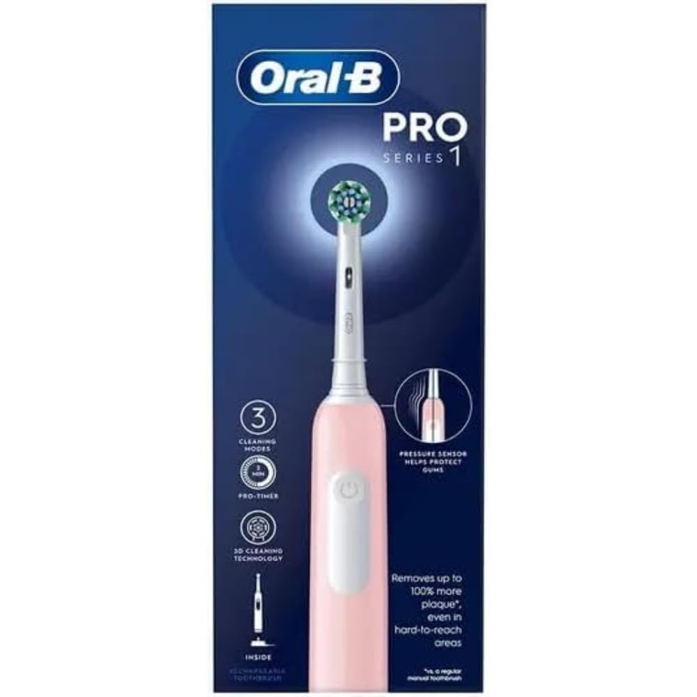 Oral-B Pro 1 Electric Toothbrush With 3D Cleaning, Gifts For Women/Men, 1 Toothbrush Head, Gum Pressure Control, 2 Pin UK Plug, Pink