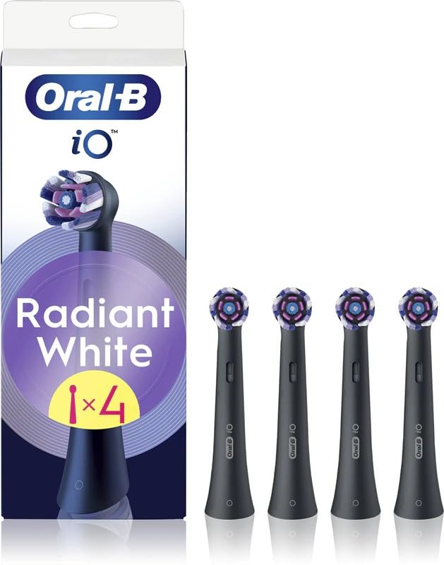 Oral-B iO Radiant White Original Replacement Toothbrush Heads for Oral-B iO Electric Toothbrushes, Teeth Whitening, Black, Pack of 4