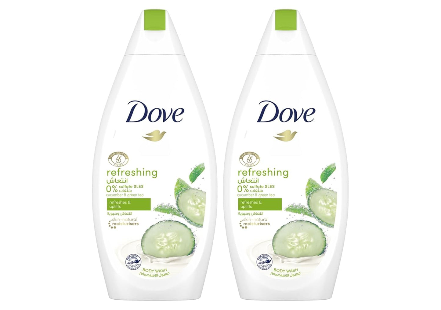 Dove Refreshing Body Wash, for instant nourishing, Cucumber and Green Tea, No Sulfates or Parabens, 500ml x 2