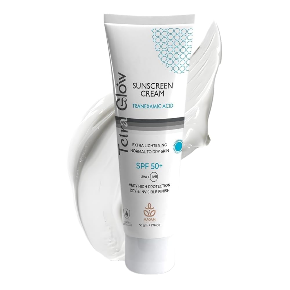 Tetra Glow Sunscreen Cream, Normal to Dry skin with a rich formula to hydrate and provide the ultimate protection your delicate skin needs, SPF 50+ protection for daily sun defense, 50gm