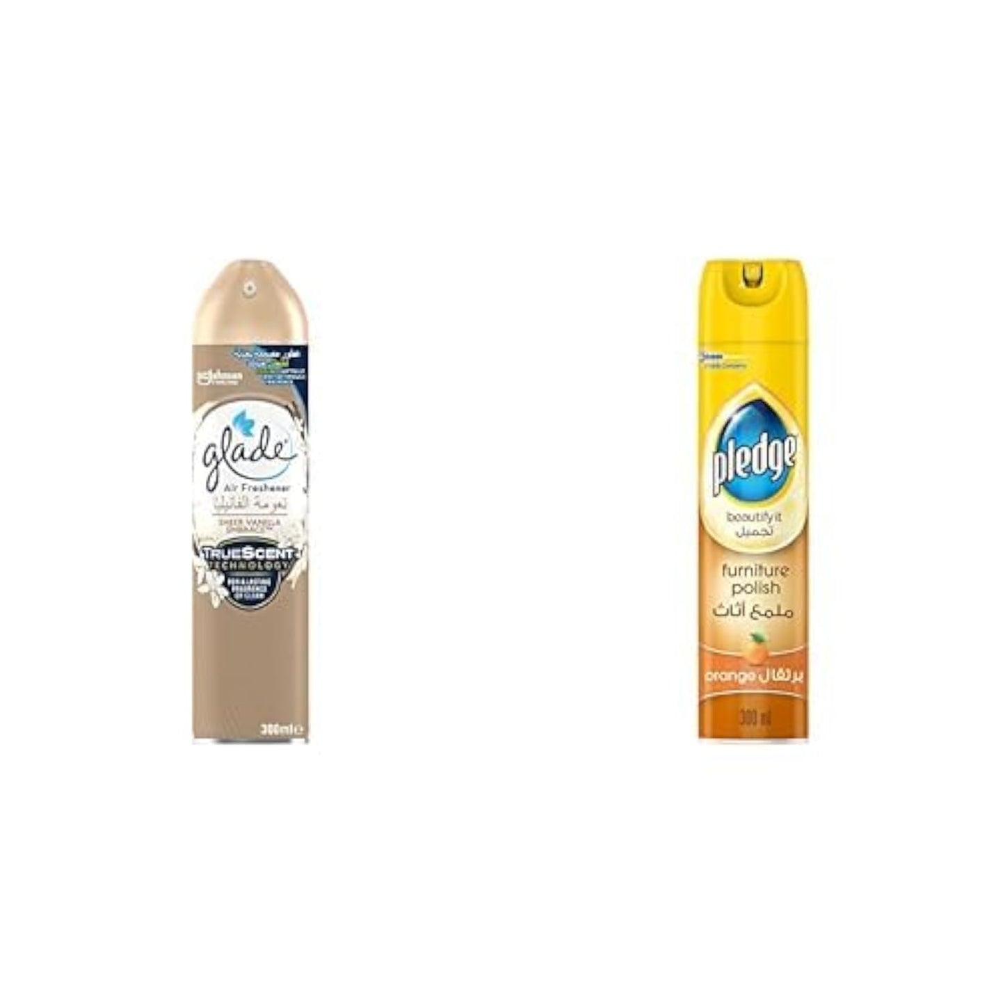 Glade Aerosol Sheer Vanilla Embrace Air Freshener, 300ml + Pledge Beautify It Furniture Polish Spray, Orange Scent, 300ml
