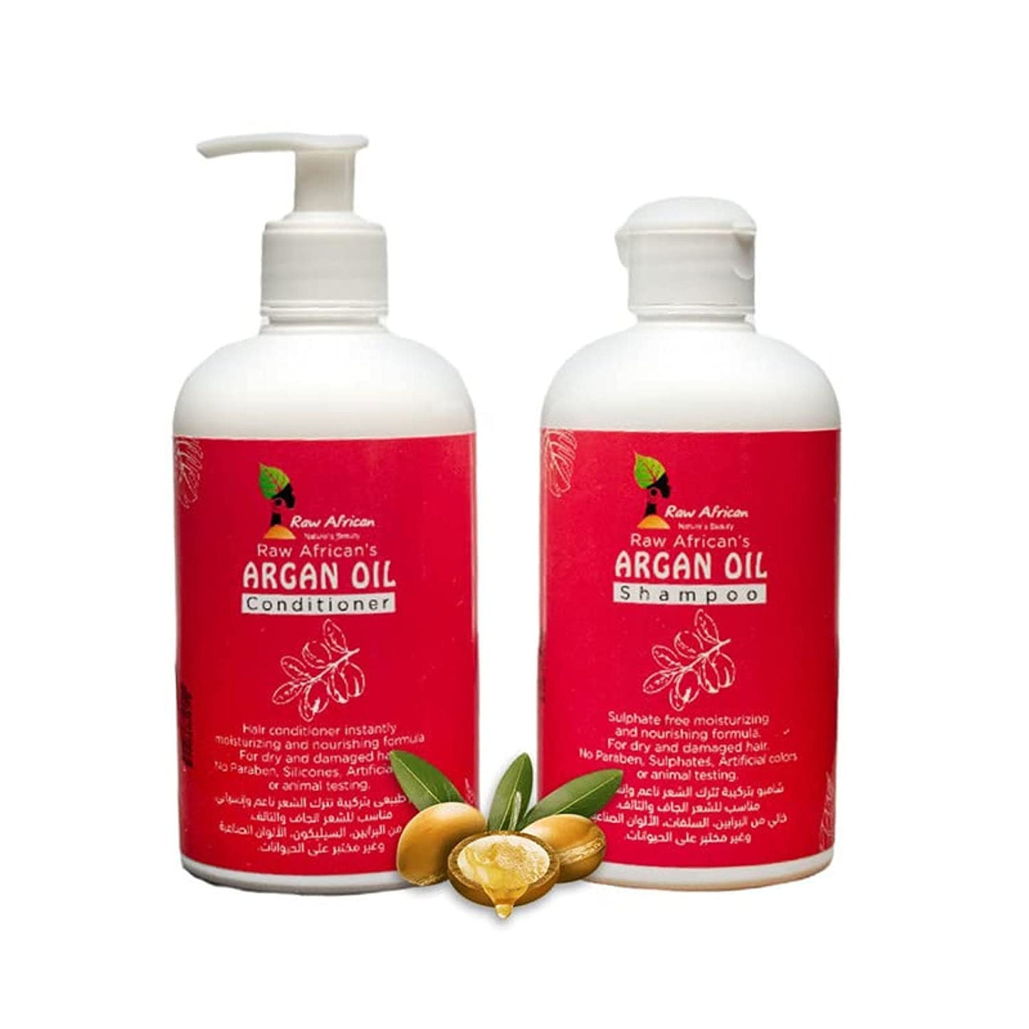 Raw African | Argan Oil Shampoo & Conditioner | Moisturizing | Nourishing | Dry & Damaged Hair | No Sulfate | No Parabens | No Artificial Colors | Hair Growth | Anti-Frizz | 500ml
