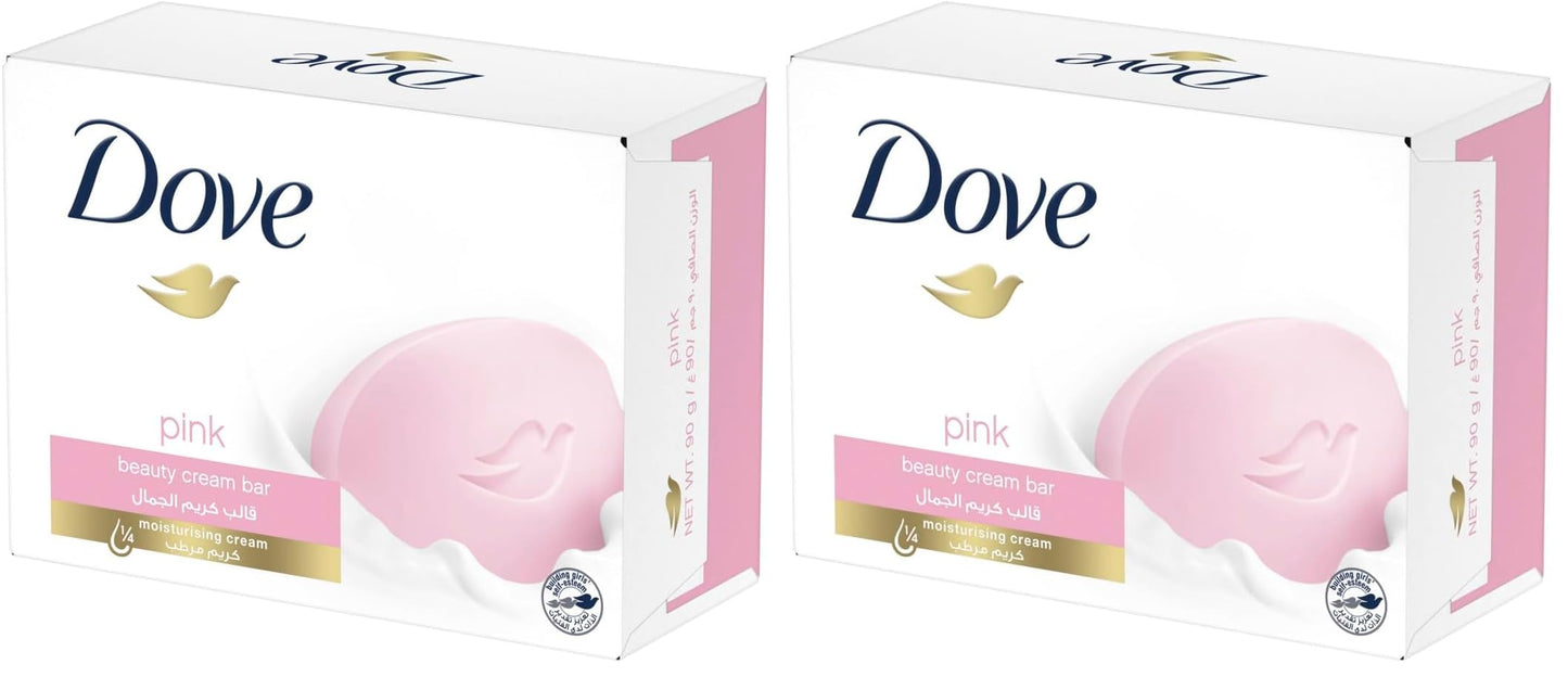 Dove Beauty Cream Bar Soap Pink Made with 1⁄4 moisturizing cream 90G (Pack of 2)