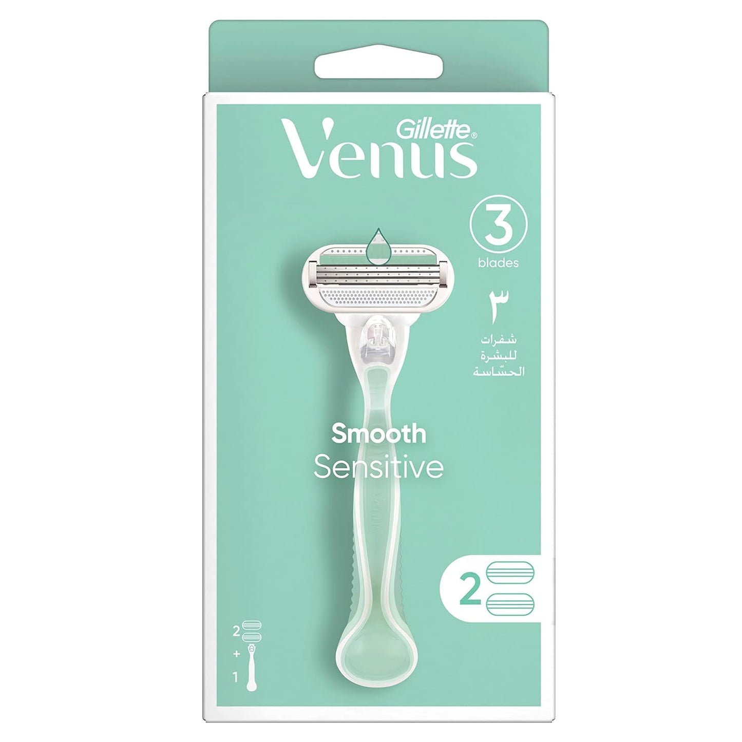 Gillette Venus Smooth Sensitive Shaving Razor - One Handle + 2 Blade Refills - Green