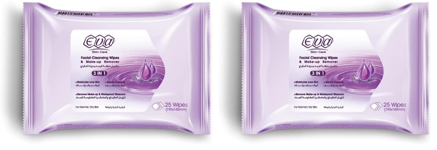 Eva skin care cleansing & makeup remover facial wipes for normal/dry skin 20% (Pack of 2)