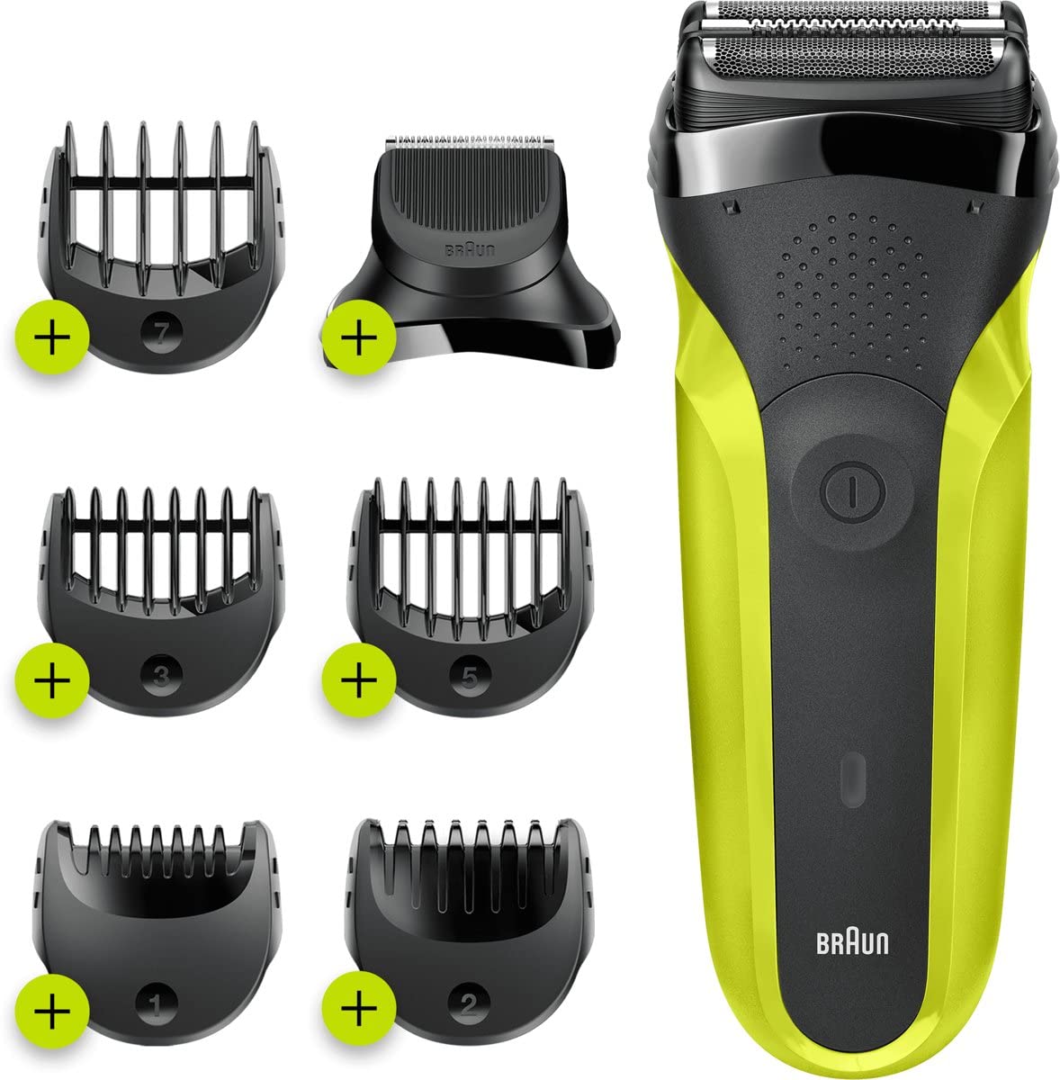 Braun Series 3 Shave&Style 300BT Shaver with Trimmer Head and 5 Combs - Black/Volt Green
