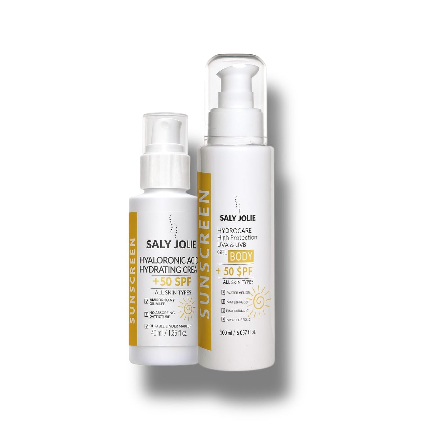 Saly Jolie Beach Essentials Sunscreen for Ultimate Protection, Set of Sunblock 50 SPF with Hyaluronic Acid & Anti-Shine Dry Touch Gel-Cream, 120ml