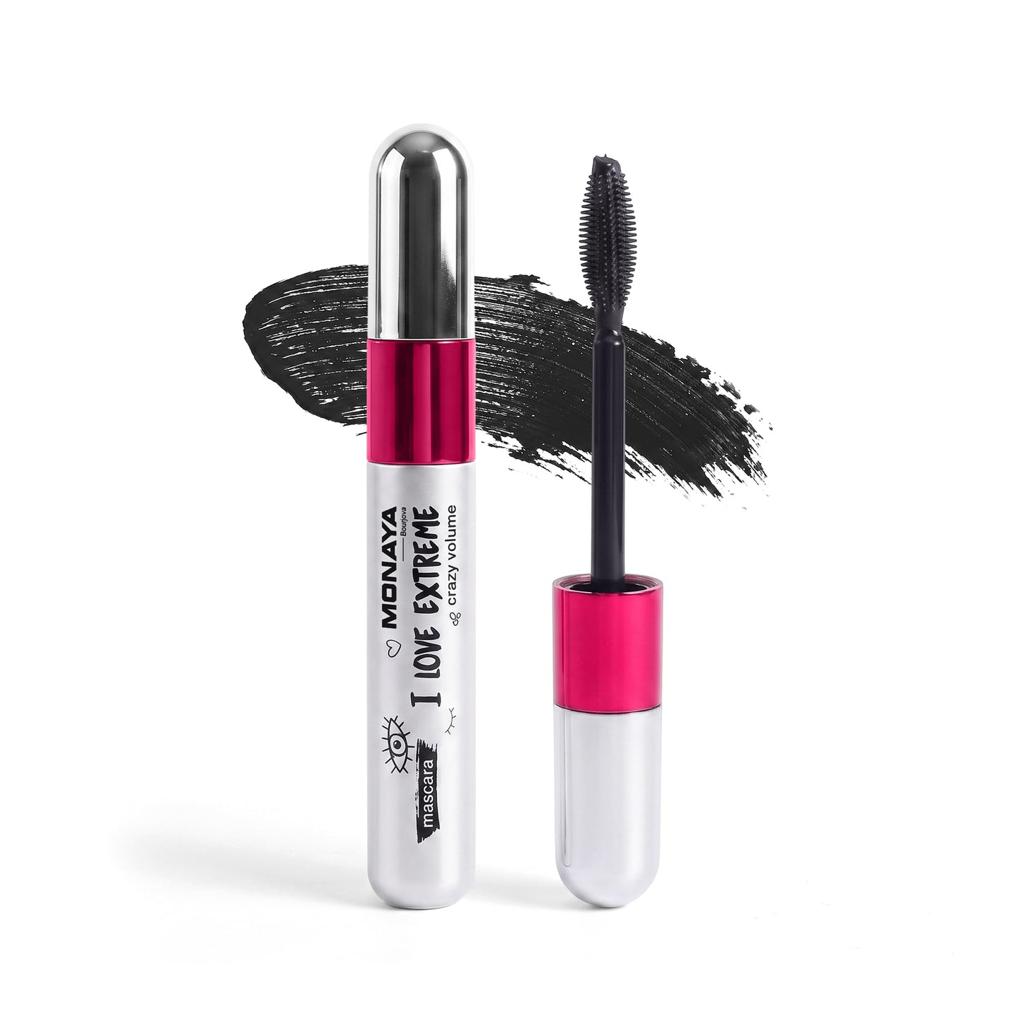 Monaya M007 I Love Extreme Crazy Volume Mascara,Long-Stay, Zero Clumps, Hypoallergenic,BLACK
